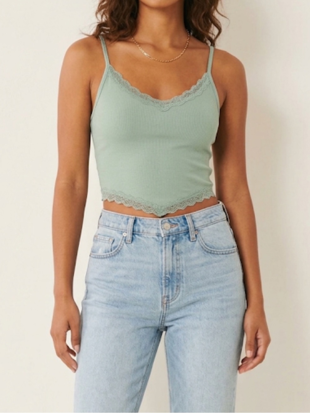 Hollister Mint Green Lace Trim Cami Top